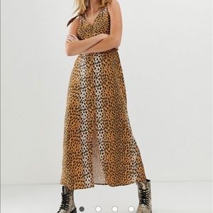 Asos tie shoulder linen cheetah print dress